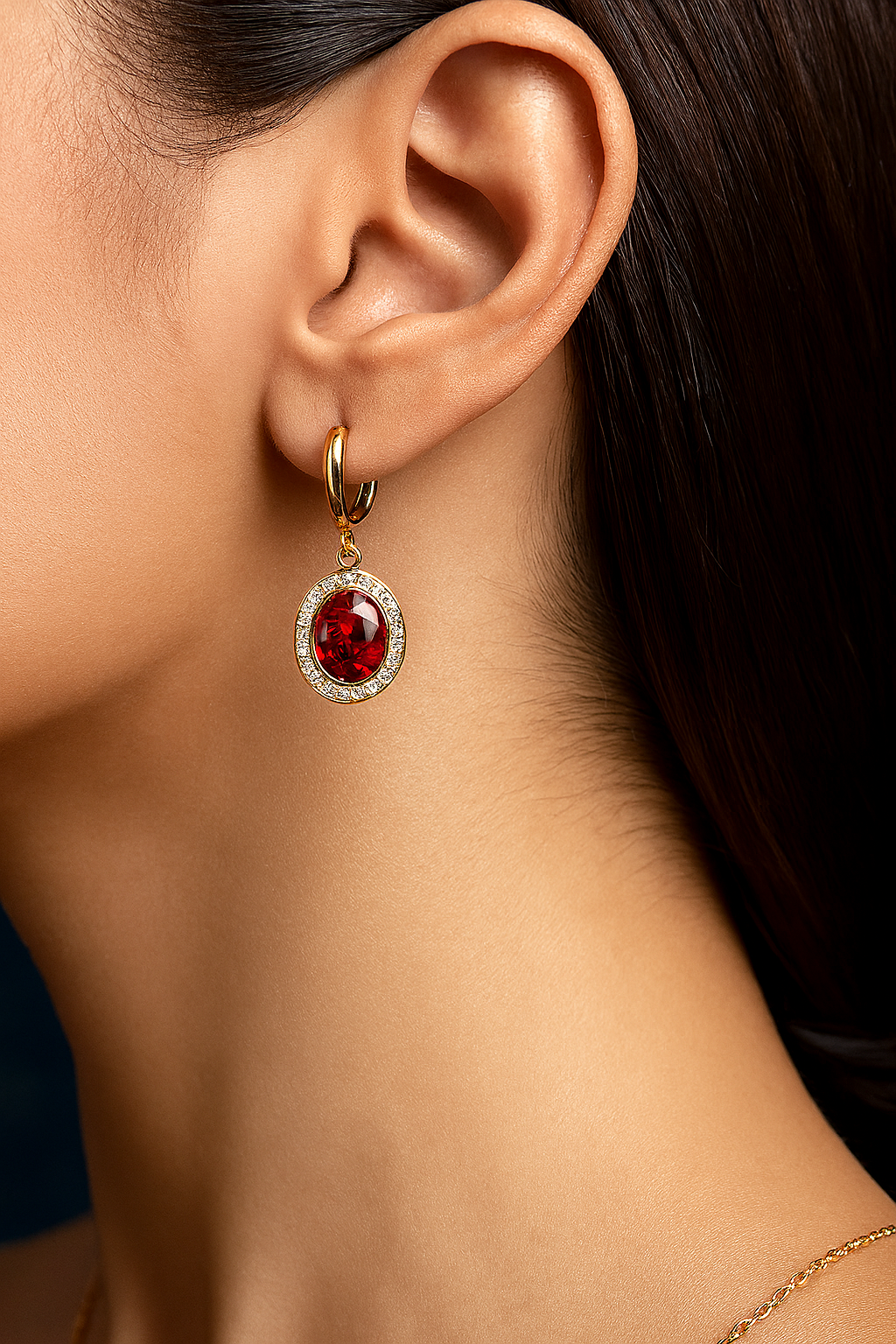 Ruby Red Diamond Drop Hoops