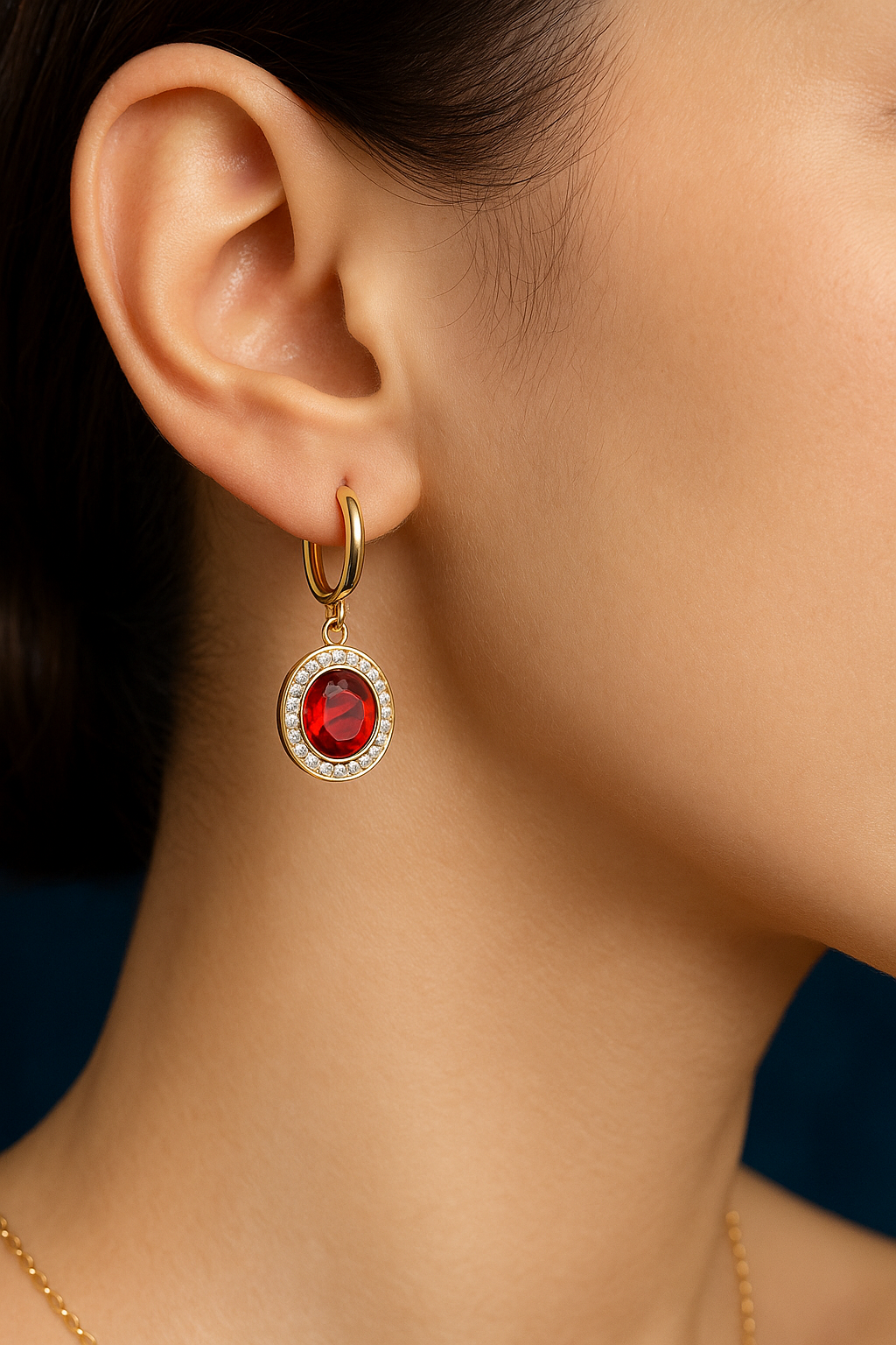 Ruby Red Diamond Drop Hoops